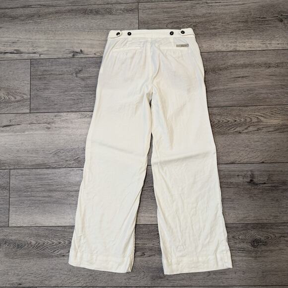 Anthropologie Level 99 Womens Pants Off White Ivory Sz 26 Wide Leg Linen Blend - Picture 2 of 8